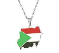 KUTCEK Collier avec pendentif carte du Soudan en acier titane émaillé pour couple - Bijou bohème d'exploration culturelle - Cadeau pour homme et femme, Acier inoxydable