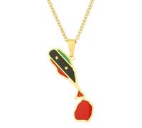 KUTCEK Collier avec pendentif en forme de carte de Saint-Kitts-Nevis en acier inoxydable - Cadeau de voyage - Unisexe - Pour homme et femme, 45+5 cm, Acier inoxydable