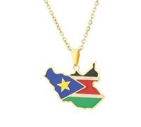KUTCEK Collier avec pendentif en forme de carte du Soudan du Sud en acier inoxydable - Cadeau pour couple - Unisexe, 50 cm, Acier inoxydable
