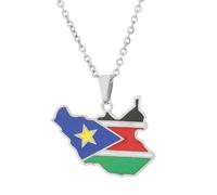 KUTCEK Collier avec pendentif en forme de carte du Soudan du Sud en acier inoxydable - Cadeau pour couple - Unisexe, 50 cm, Acier inoxydable