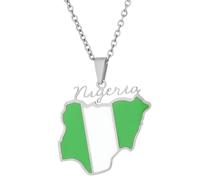 KUTCEK Collier en acier inoxydable avec pendentif carte du Nigeria en résine, bijou ethnique africain, unisexe, cadeau pour couple, Acier inoxydable