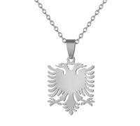 KUTCEK Collier minimaliste en acier inoxydable avec pendentif carte de l'aigle de l'Albanie - Cadeau pour homme et femme, Acier inoxydable