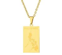 KUTCEK Collier minimaliste en acier titane avec pendentif carte des Philippines pour couples - Cadeau tendance pour homme et femme, Acier inoxydable