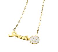 KUTCEK Collier ras du cou en acier titane avec inscription « Niche Sweet English Letter » - Coquillage blanc - Pour femme - Cadeau tendance et chic