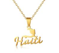 KUTCEK Collier unisexe avec pendentif en forme de carte d'Haïti en acier titane et émail géométrique, Acier inoxydable