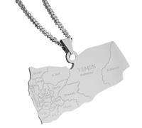 KUTCEK Collier unisexe en acier titane émaillé avec motif carte du Yémen - Bijou bohème ancien - Cadeau pour homme et femme, Acier inoxydable