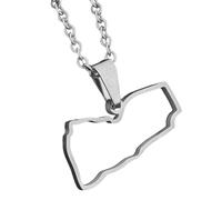 KUTCEK Collier unisexe en acier titane émaillé avec motif carte du Yémen - Bijou bohème ancien - Cadeau pour homme et femme, Acier inoxydable