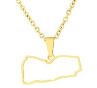 KUTCEK Collier unisexe en acier titane émaillé avec motif carte du Yémen - Bijou bohème ancien - Cadeau pour homme et femme, Acier inoxydable