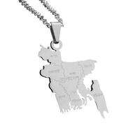 KUTCEK Collier vintage en acier inoxydable émaillé avec pendentif carte du Bangladesh pour couple - Patrimoine culturel - Cadeau pour homme et femme, Acier inoxydable