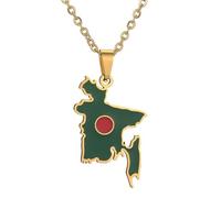 KUTCEK Collier vintage en acier inoxydable émaillé avec pendentif carte du Bangladesh pour couple - Patrimoine culturel - Cadeau pour homme et femme, Acier inoxydable