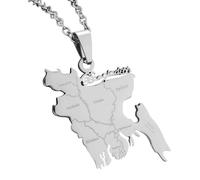 KUTCEK Collier vintage en acier inoxydable émaillé avec pendentif carte du Bangladesh pour couple - Patrimoine culturel - Cadeau pour homme et femme, Acier inoxydable