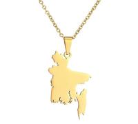 KUTCEK Collier vintage en acier inoxydable émaillé avec pendentif carte du Bangladesh pour couple - Patrimoine culturel - Cadeau pour homme et femme, Acier inoxydable