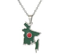 KUTCEK Collier vintage en acier inoxydable émaillé avec pendentif carte du Bangladesh pour couple - Patrimoine culturel - Cadeau pour homme et femme, Acier inoxydable