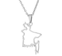 KUTCEK Collier vintage en acier inoxydable émaillé avec pendentif carte du Bangladesh pour couple - Patrimoine culturel - Cadeau pour homme et femme, Acier inoxydable