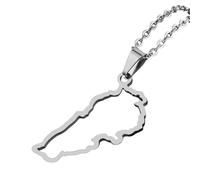 KUTCEK Collier vintage en acier inoxydable émaillé avec pendentif carte du Liban pour couple - Bijou pour homme et femme, Acier inoxydable