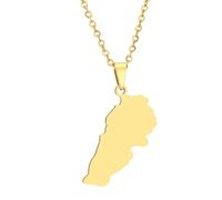 KUTCEK Collier vintage en acier inoxydable émaillé avec pendentif carte du Liban pour couple - Bijou pour homme et femme, Acier inoxydable
