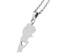 KUTCEK Collier vintage en acier inoxydable émaillé avec pendentif carte du Liban pour couple - Bijou pour homme et femme, Acier inoxydable