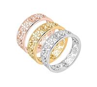 KUTCEK Lot de 3 bagues empilables en acier titane à huit pétales - Motif floral - Bijoux minimalistes - Cadeau pour femme, 6, Acier titane