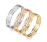 KUTCEK Lot de 3 bagues en acier titane avec motif mural. Bracelets texturés minimalistes inspirés de la culture, cadeau pour femme, 9, Acier titane