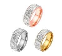 KUTCEK Lot de 3 bagues pour homme en acier titane avec 5 rangées de zircones étincelantes, 10, Acier titane