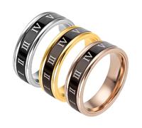 KUTCEK Lot de 3 bagues rotatives en acier titane avec chiffres romains minimalistes assortis pour couple - Cadeau pour homme et femme, 13, Acier titane