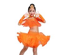 Kuteng Filles Fringe Robe De Danse Latine pour Filles Enfants Salsa pour La Compétition Jupes Costumes Robes De Danse De Salon,Rouge,140CM
