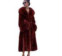 Kuteng Manteau Oversize à Fausse Fourrure pour Femmes, Manteau Long Chaud, Vêtements d'Extérieur Amples et Décontractés, Burgundy, XXL