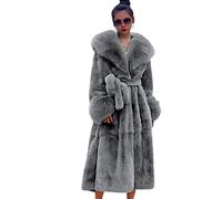 Kuteng Manteaux à col en Fourrure d'hiver pour Femmes, Manteau en Fausse Fourrure pour Femmes Manteau Long Chaud, vêtements d'extérieur Amples et décontractés pour Femmes,Gris,L