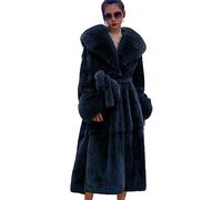 Kuteng Manteaux à col en Fourrure d'hiver pour Femmes, Manteau en Fausse Fourrure pour Femmes Manteau Long Chaud, vêtements d'extérieur Amples et décontractés pour Femmes,Bleu,5XL