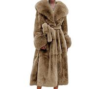 Kuteng Manteaux à col en Fourrure d'hiver pour Femmes, Manteau en Fausse Fourrure pour Femmes Manteau Long Chaud, vêtements d'extérieur Amples et décontractés pour Femmes,Kaki,XXL