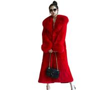 Kuteng Manteaux à col en Fourrure d'hiver pour Femmes, Manteau en Fausse Fourrure pour Femmes Manteau Long Chaud, vêtements d'extérieur Amples et décontractés pour Femmes,Rouge,L