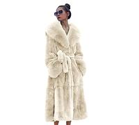 Kuteng Manteaux en Fausse Fourrure pour Femmes, Long et Chauffant, Vêtements Extérieurs Amples et Décontractés, Beige