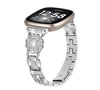 KUTEWEU Bracelet Femme Compatible avec Fitbit Versa 4/ Fitbit Versa 3, Bling Diamant Acier Inoxydable Bracelets de Remplacement Métal pour Fitbit Sense 2/ Sense Tracker de Fitness (Argent)