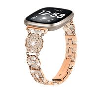 KUTEWEU Bracelet Femme Compatible avec Fitbit Versa 4/ Fitbit Versa 3, Bling Diamant Acier Inoxydable Bracelets de Remplacement Métal pour Fitbit Sense 2/ Sense Tracker de Fitness (Or Rose)