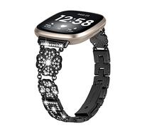 KUTEWEU Bracelet Femme Compatible avec Fitbit Versa 4/ Fitbit Versa 3, Bling Diamant Acier Inoxydable Bracelets de Remplacement Métal pour Fitbit Sense 2/ Sense Tracker de Fitness (Noir)