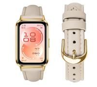 KUTEWEU Cuir Bracelet Compatible avec Huawei Band 11 Pro Montres, Or Métal Boucle Bracelets de Remplacement Band Femme Homme Business Strap pour Huawei Band 11 Smartwatch Accessoires (Beige)