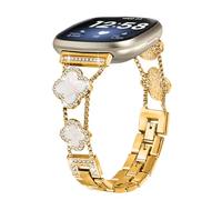 KUTEWEU Métal Bracelet Compatible avec Fitbit Versa 4/Fitbit Versa 3 Strap, Bling Watchband Acier Inoxydable Bracelets de Remplacement pour Sense/Sense 2 Smartwatch Accessoires (Or-a)