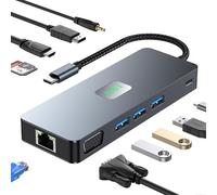KUTEWEU Stations d'accueil USB C Trois Monitor Docking Station, 11 en 1 Dock USB C HDMI,USB 3.2,Displayport,PD100W,VGA1080P,Ethernet RJ45,Lecture de Carte SD/TF,Audio, pour Pad/PC/Desktop (11en1 HUB)