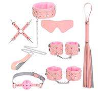 Kutocesy Kit BDSM 7 Pièces avec Menottes Douces Masque pour les Yeux Laisse Collier Gode Gag Fouet Kits de Bondage Sex Toys Couple (Pink)