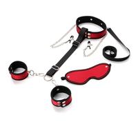 Kutocesy Kit BDSM Avec Collier Menottes Pinces Tétons Masque Oculaire Bandes Réglables Bondage Set Sex Toys Couple Pour Adultes
