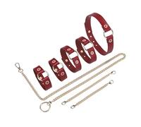 Kutocesy Kit BDSM en Cuir PU Réglable avec Collier Menottes Cuir Chevillières et Chaîne Kits de Bondage pour Couples Jeux Érotiques (Red)