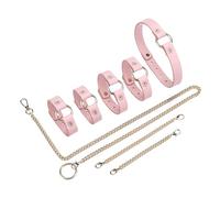 Kutocesy Kit BDSM en Cuir PU Réglable avec Collier Menottes Cuir Chevillières et Chaîne Kits de Bondage pour Couples Jeux Érotiques (Pink)