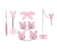 Kutocesy Kit BDSM Rose Avec Collier Laisse Menottes Bandeau Paddle Cravache Plume Set Bondage Accessoires Fétichistes Sex Toys Couple