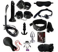 Kutocesy Kit De Bondage Sexe Menottes 13 Pièces Jeu De Cartes Extrême Plug Anal Masque Pour Les Yeux Bâillon Fouet Bdsm Jouets Sexuels Pour Les Couples (Black)
