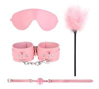 Kutocesy Rose 4 Pièces Kit De Bondage Cuir Cache-oeil Menottes Bâillon Ensemble De Menottes Pour Lit Sex Toys Pour Les Couples Menottes (Pink)