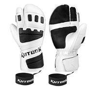 KUTOOK Gants de Ski Hommes Femmes Mitaines Gants d'hiver Gants de Snowboard Thermo Chèvre 3M Thinsulate Coupe-Vent imperméable pour Ski Snowboard Sports d'hiver Blanc, L (GS515)