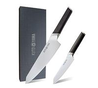 KUTOYAMA - Coffret 2 Couteaux de Cuisine Design Japonais Chef 20cm + Universel 13cm Lames en Acier Inoxydable Chrome et Carbone Manches Ebène - Pour Chef Professionnel & Particuliers