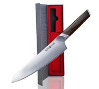 KUTOYAMA - Couteau de Chef de Cuisine Professionnel Lame 20cm en Acier Inoxydable au Carbone Design Japonais Manche Bois d'Ébène, Vendu dans un Coffret Cadeau