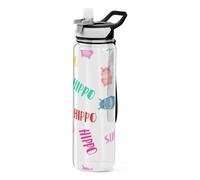 Kutsu Bouteille d'eau de sport de 946,2 ml, motif hippopotame, bouteille d'eau étanche à large goulot avec paille, carafe d'eau sans BPA avec sangle amovible et poignée pour fitness, salle de sport en