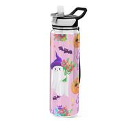 Kutsu Bouteille d'eau de sport de 946 ml, citrouilles fantômes - Bouteille d'eau étanche à large goulot avec paille, carafe d'eau sans BPA avec sangle amovible et poignée pour fitness, salle de sport